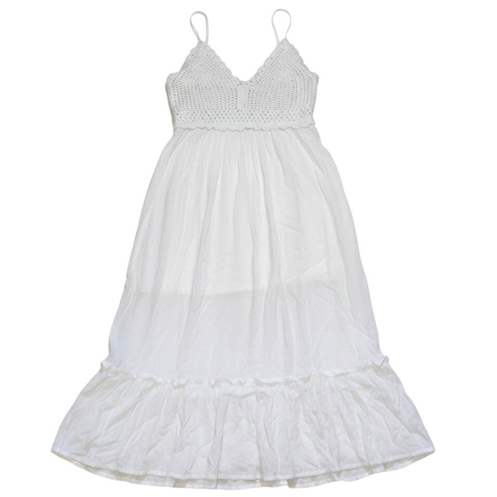 Hint of Blush Maxi Dress Boho Crochet White Medium Gauze Tiered NWT